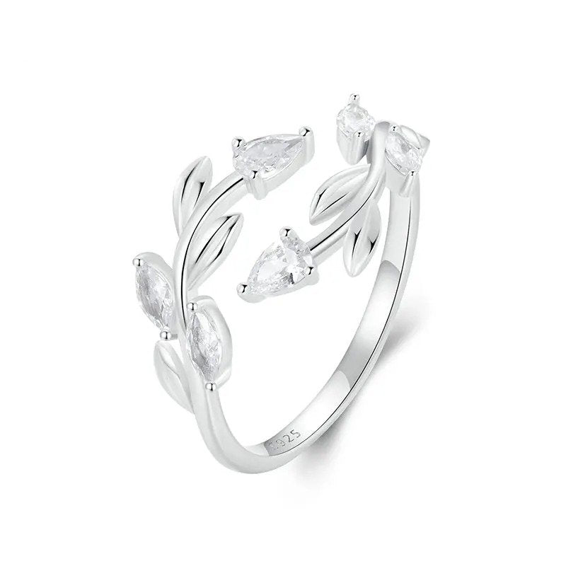 Verstellbarer Ring mit einfachem Blatt-Motiv, Glücksblatt-Statement