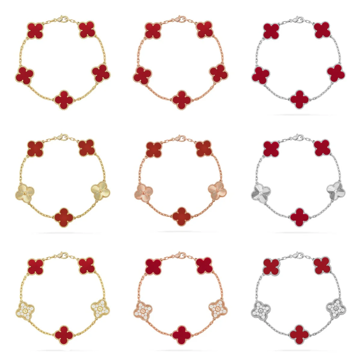 [⭐Luxus] CLOVER 5 MOTIV ARMBAND KOLLEKTION MIT ROTEM KARNEOL