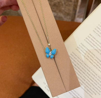 [Luxery]Turquoise Butterfly Gold Necklace
