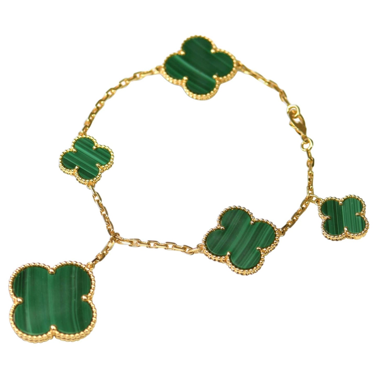 [Luxery]MAGIC CLOVER MALACHITE GOLD BRACELET 5 MOTIFS
