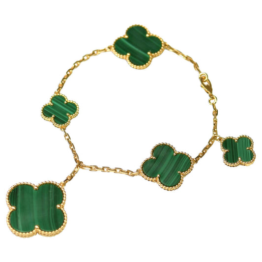 [Luxery]MAGIC CLOVER MALACHITE GOLD BRACELET 5 MOTIFS