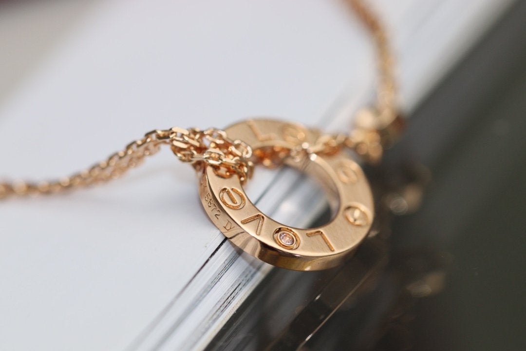 [Luxery]LOVE NECKLACE ADJUSTABLE ROSE GOLD 2 DIAMOND