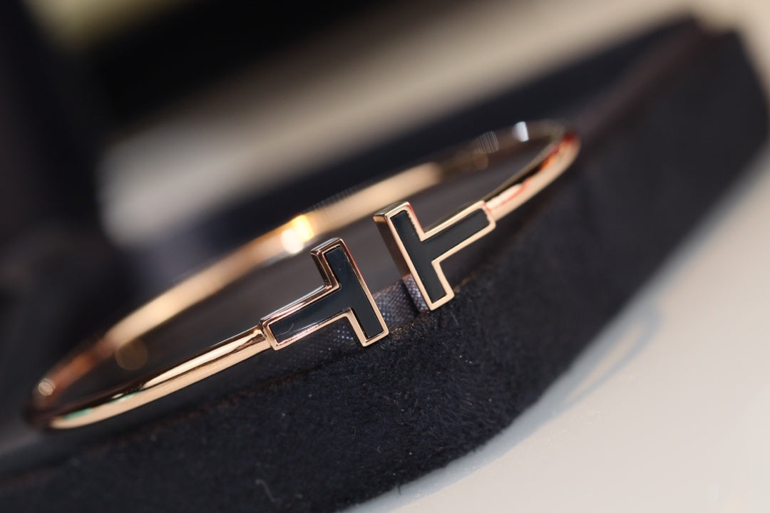 [⭐Luxery Jewels]T BRACELET 1.8MM ONYX PINK GOLD