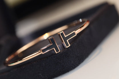 [⭐Luxery Jewels]T BRACELET 1.8MM ONYX PINK GOLD
