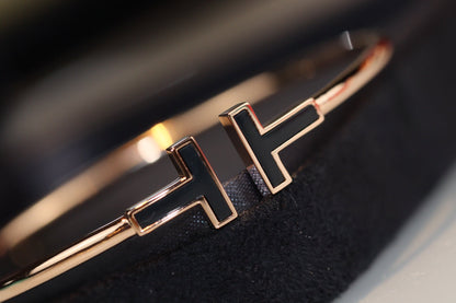 [⭐Luxery Jewels]T BRACELET 1.8MM ONYX PINK GOLD