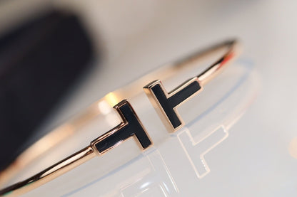 [⭐Luxery Jewels]T BRACELET 1.8MM ONYX PINK GOLD