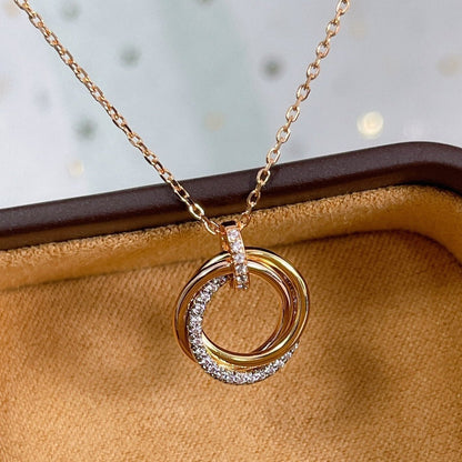 [Luxery]TRINITY NECKLACE SILVER GOLD PINK GOLD DIAMONDS