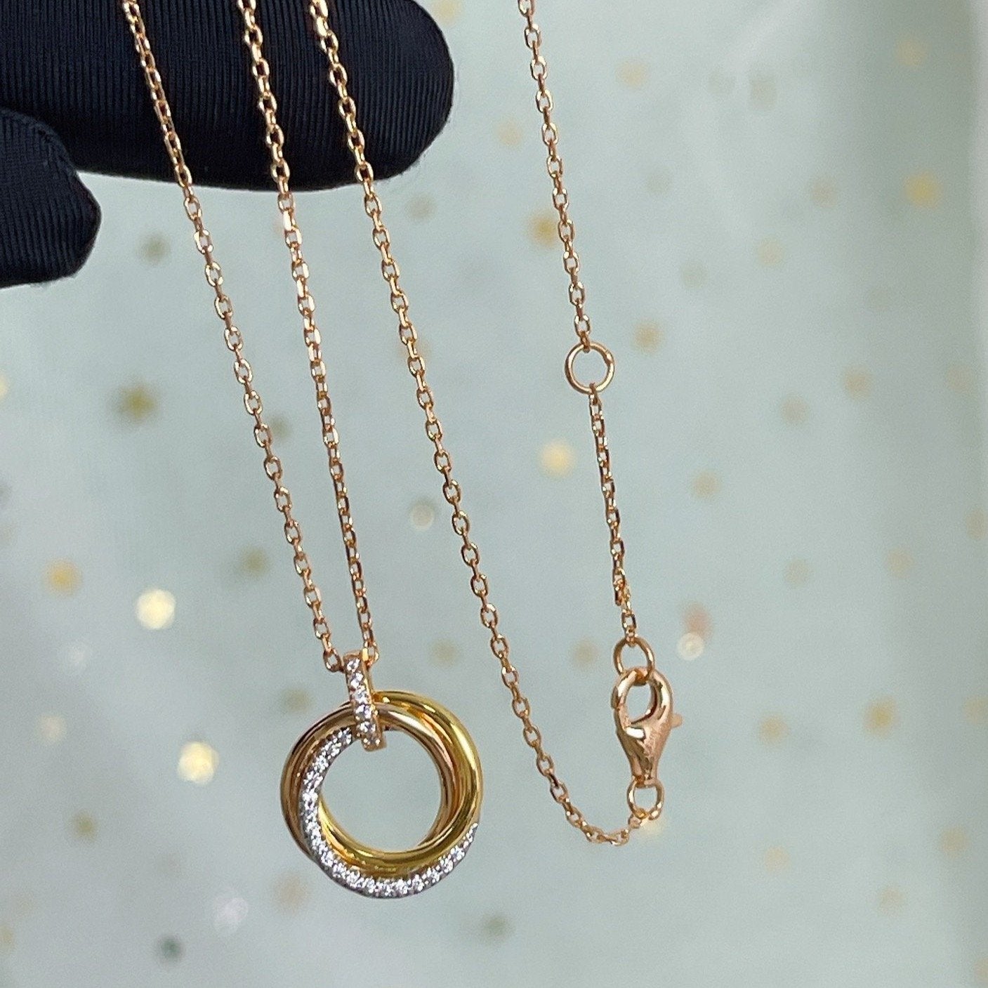 [Luxery]TRINITY NECKLACE SILVER GOLD PINK GOLD DIAMONDS