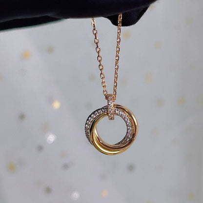 [Luxery]TRINITY NECKLACE SILVER GOLD PINK GOLD DIAMONDS
