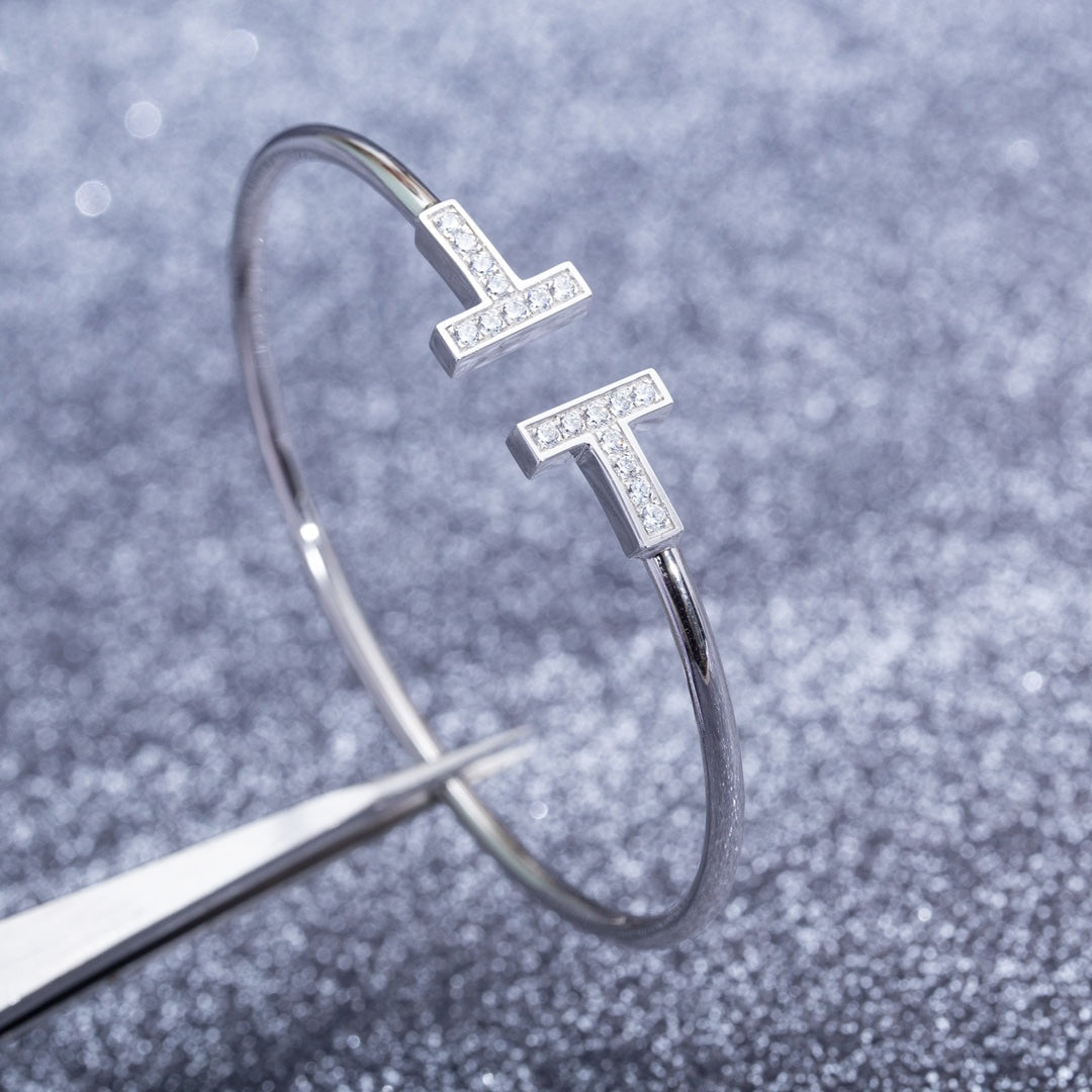 [⭐ラグジュアリー・ジュエルズ] Tブレスレット 1.8mm ダイヤモンド シルバー