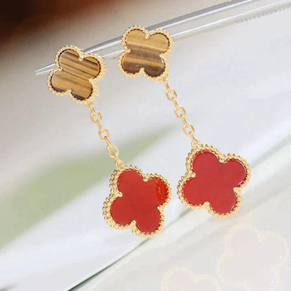 [Luxery]CLOVER  2 MOTIF  TIGER EYE CARNELIAN EARRINGS