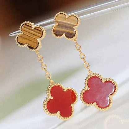 [Luxery]CLOVER  2 MOTIF  TIGER EYE CARNELIAN EARRINGS