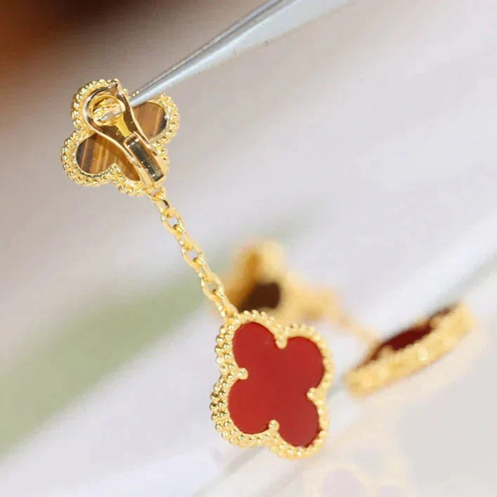 [Luxery]CLOVER  2 MOTIF  TIGER EYE CARNELIAN EARRINGS