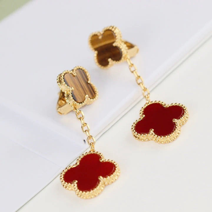 [Luxery]CLOVER  2 MOTIF  TIGER EYE CARNELIAN EARRINGS