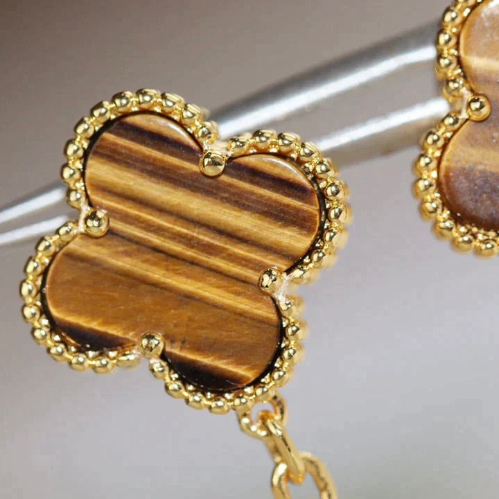 [Luxery]CLOVER  2 MOTIF  TIGER EYE CARNELIAN EARRINGS