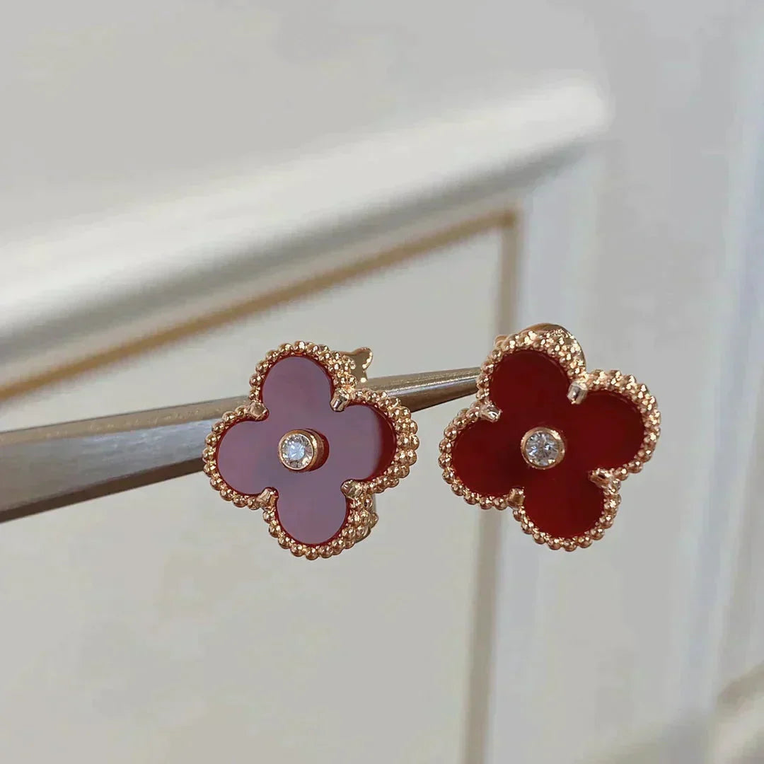 [Luxery]CLOVER MEDIUM 1 MOTIFS CARNELIAN  DIAMOND earrings