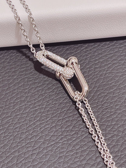 [⭐Luxery Jewels]HARDWEAR DOPPELGLIEDER-ANHÄNGER SILBER DIAMANT-HALSKETTE