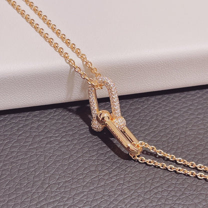 [⭐Luxery Jewels]ハードウェア ダブルリンク ペンダント ピンクゴールド ダイヤモンド ネックレス