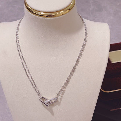 [⭐Luxery Jewels]HARDWEAR DOPPELGLIEDER-ANHÄNGER SILBER DIAMANT-HALSKETTE