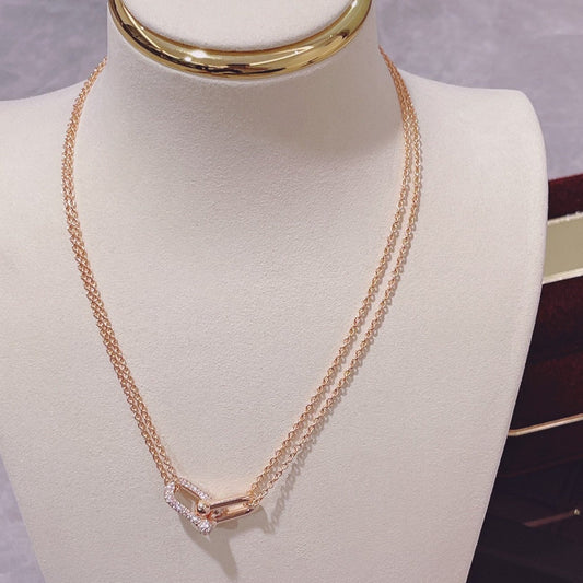 [⭐Luxery Jewels]HARDWEAR DOUBLE LINK PEDANT PINK GOLD DIAMOND NECKLACE