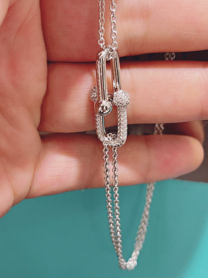 [⭐Luxery Jewels]HARDWEAR DOPPELGLIEDER-ANHÄNGER SILBER DIAMANT-HALSKETTE