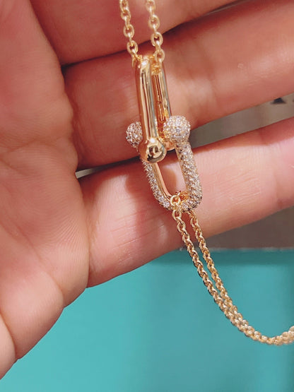 [⭐Luxery Jewels]ハードウェア ダブルリンク ペンダント ピンクゴールド ダイヤモンド ネックレス