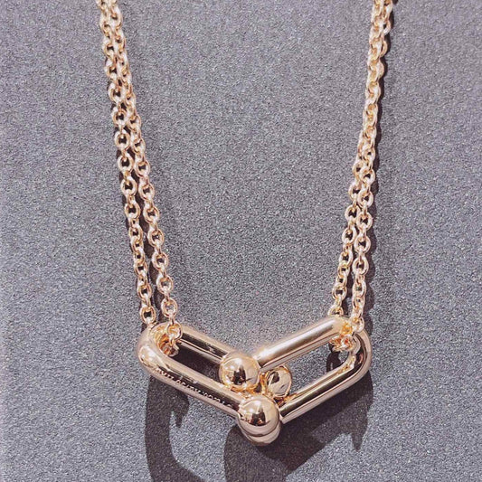 [⭐Luxery Jewels]HARDWEAR DOUBLE LINK PEDANT PINK GOLD NECKLACE