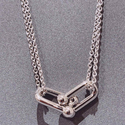 [⭐Luxery Jewels]ハードウェア ダブルリンク ペンダント シルバーネックレス
