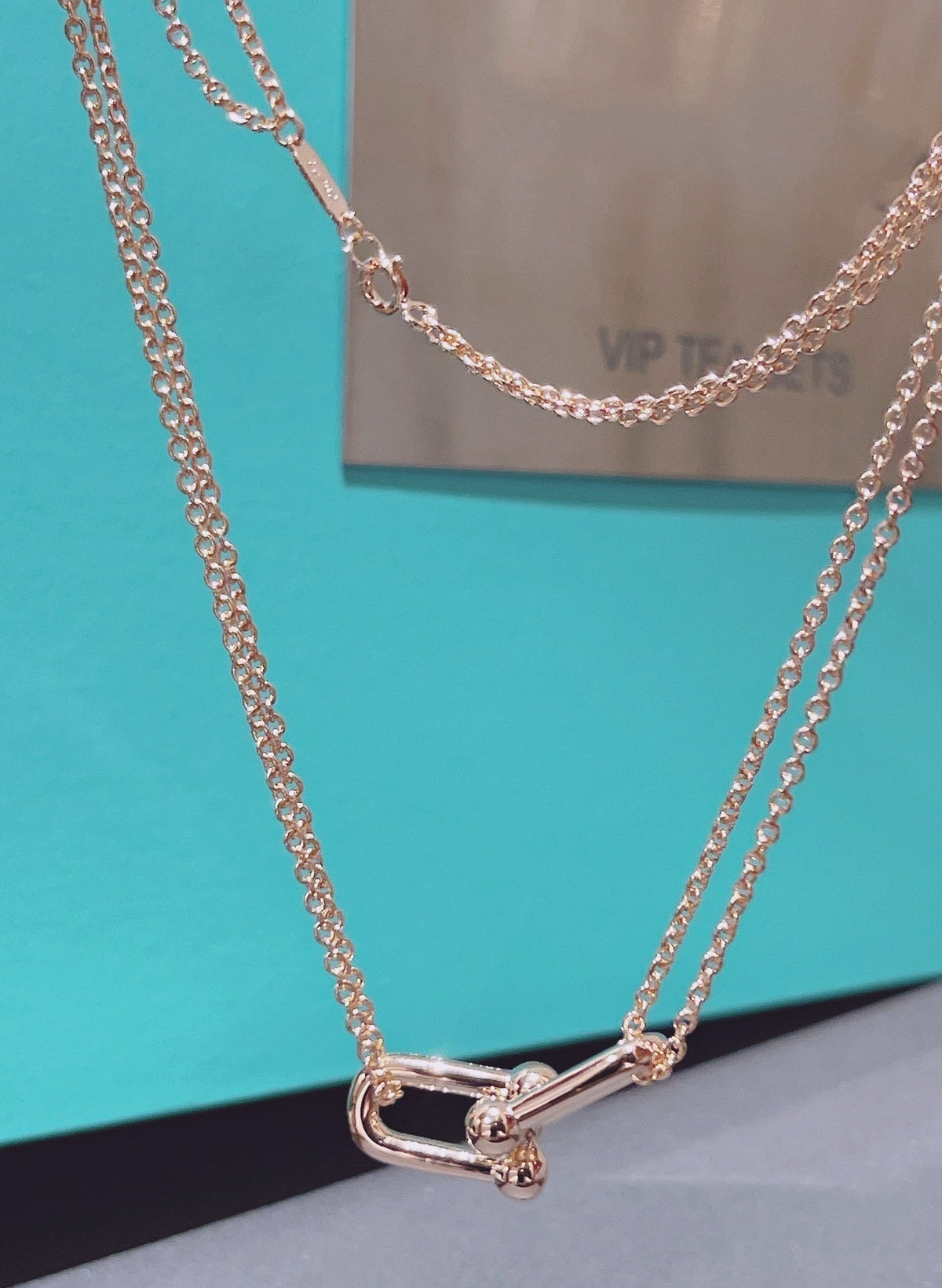 [⭐Luxery Jewels]HARDWEAR DOUBLE LINK PEDANT PINK GOLD NECKLACE