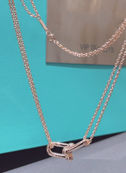 [⭐Luxery Jewels]HARDWEAR DOUBLE LINK PEDANT PINK GOLD NECKLACE