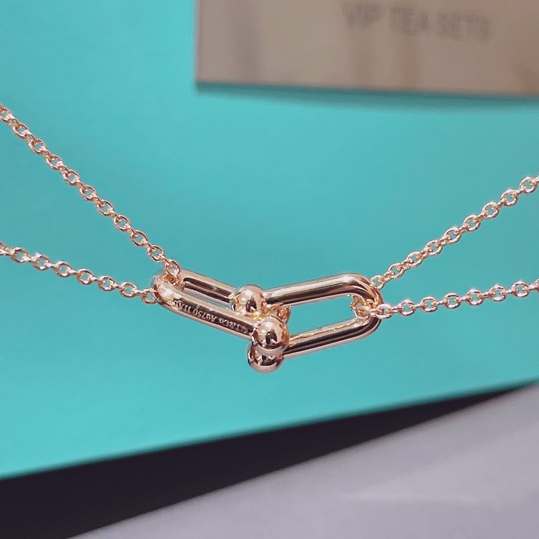 [⭐Luxery Jewels]HARDWEAR DOUBLE LINK PEDANT PINK GOLD NECKLACE