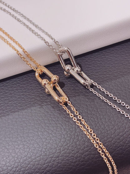 [⭐Luxery Jewels]ハードウェア ダブルリンク ペンダント シルバーネックレス
