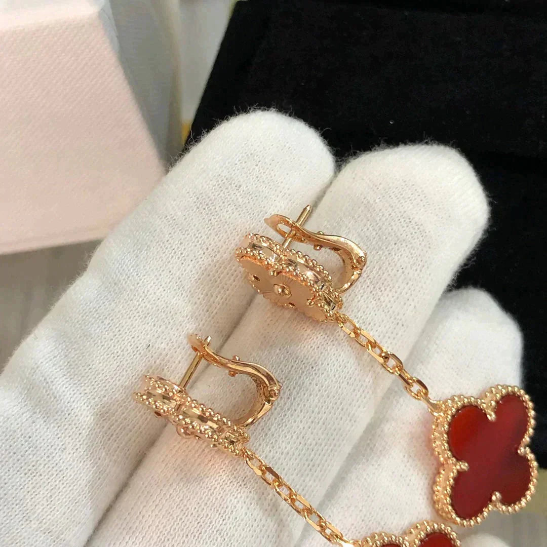 [Luxery]CLOVER 2 MOTIF  LASER CARNELIAN EARRINGS