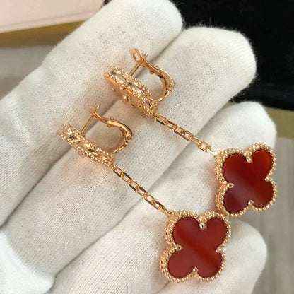 [Luxery]CLOVER 2 MOTIF  LASER CARNELIAN EARRINGS