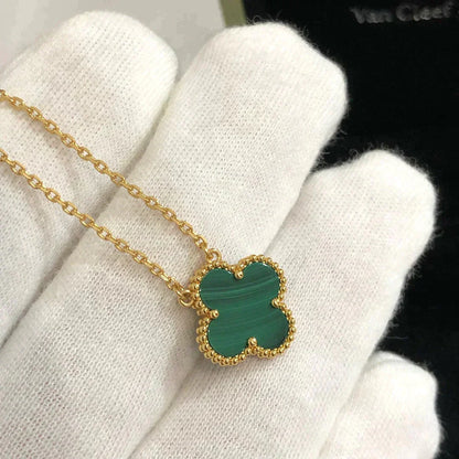[Luxery]CLOVER 15MM MALACHITE SINGLE FLOWER  NECKLACE