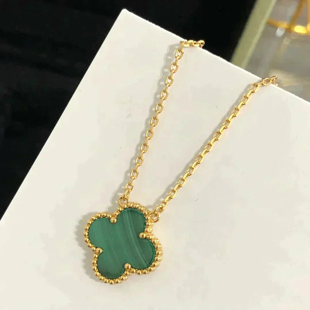 [Luxery]CLOVER 15MM MALACHITE SINGLE FLOWER  NECKLACE