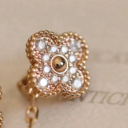 [Luxery]CLOVER MEDIUM 1 MOTIFS FUll DIAMOND EARRINGS