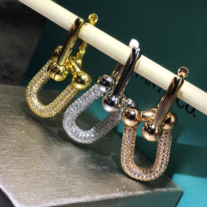 [⭐Luxery Jewels]ハードウェア ドロップピアス ダブルリンク ダイヤモンド