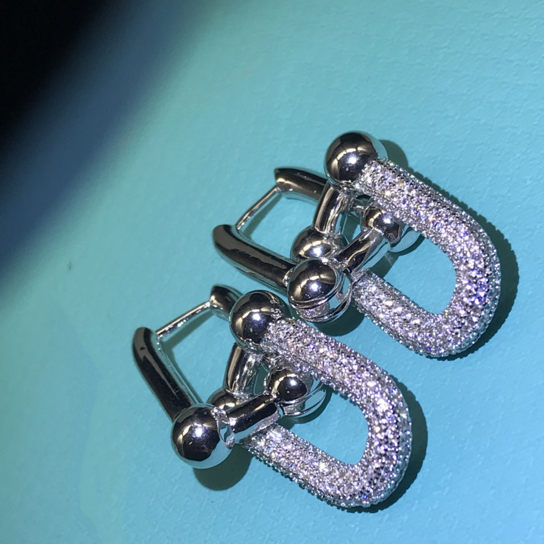[⭐Luxery Jewels]ハードウェア ドロップピアス ダブルリンク ダイヤモンド