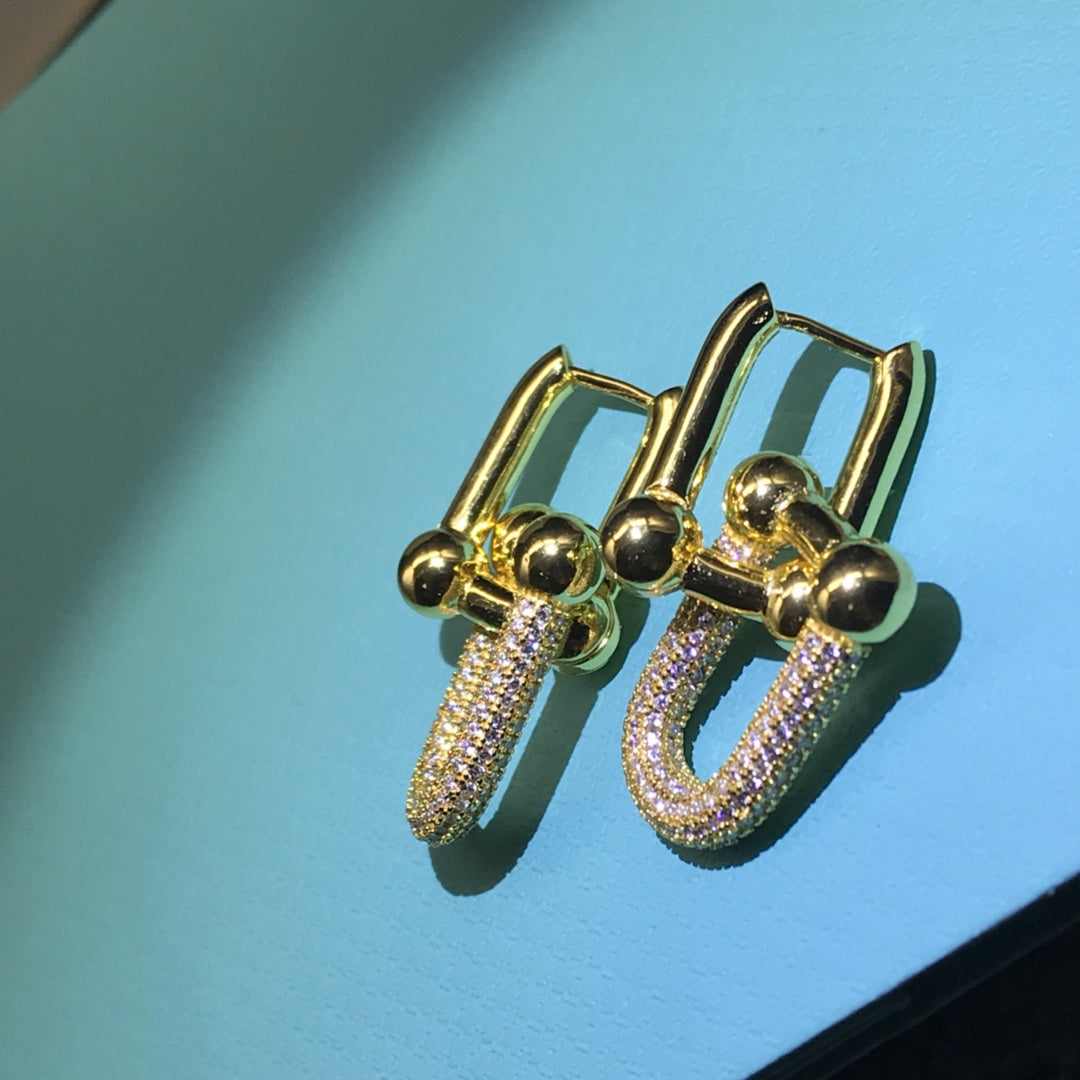 [⭐Luxery Jewels]ハードウェア ドロップピアス ダブルリンク ダイヤモンド