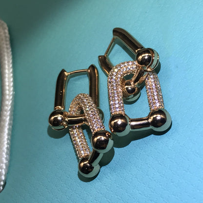 [⭐Luxery Jewels]ハードウェア ドロップピアス ダブルリンク ダイヤモンド