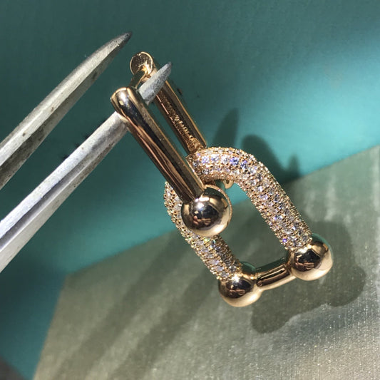 [⭐Luxery Jewels]HARDWARE DROP EARRINGS DOUBLE LINK DIAMOND