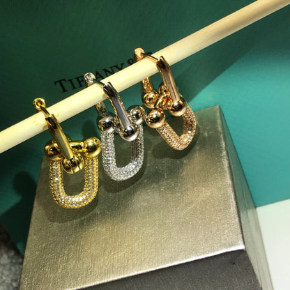 [⭐Luxery Jewels]ハードウェア ドロップピアス ダブルリンク ダイヤモンド