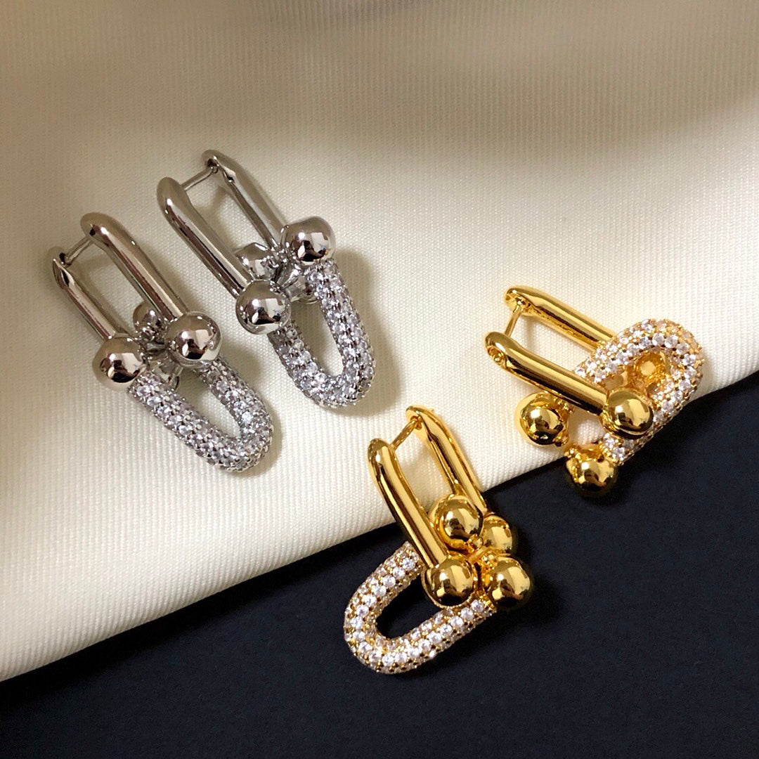 [⭐Luxery Jewels]ハードウェア ドロップピアス ダブルリンク ダイヤモンド