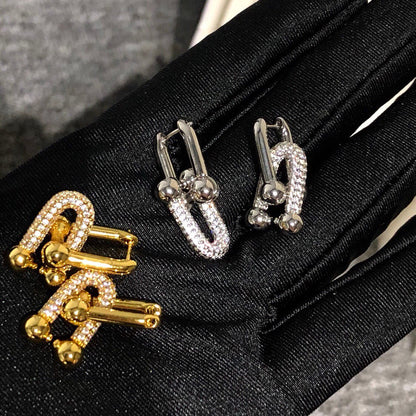 [⭐Luxery Jewels]ハードウェア ドロップピアス ダブルリンク ダイヤモンド
