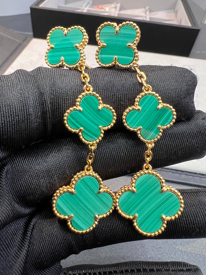 [Luxery]CLOVER MALACHITE 3 MOTIFS GOLD