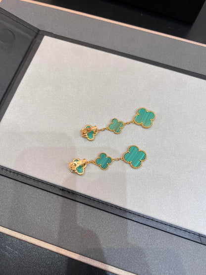 [Luxery]CLOVER MALACHITE 3 MOTIFS GOLD