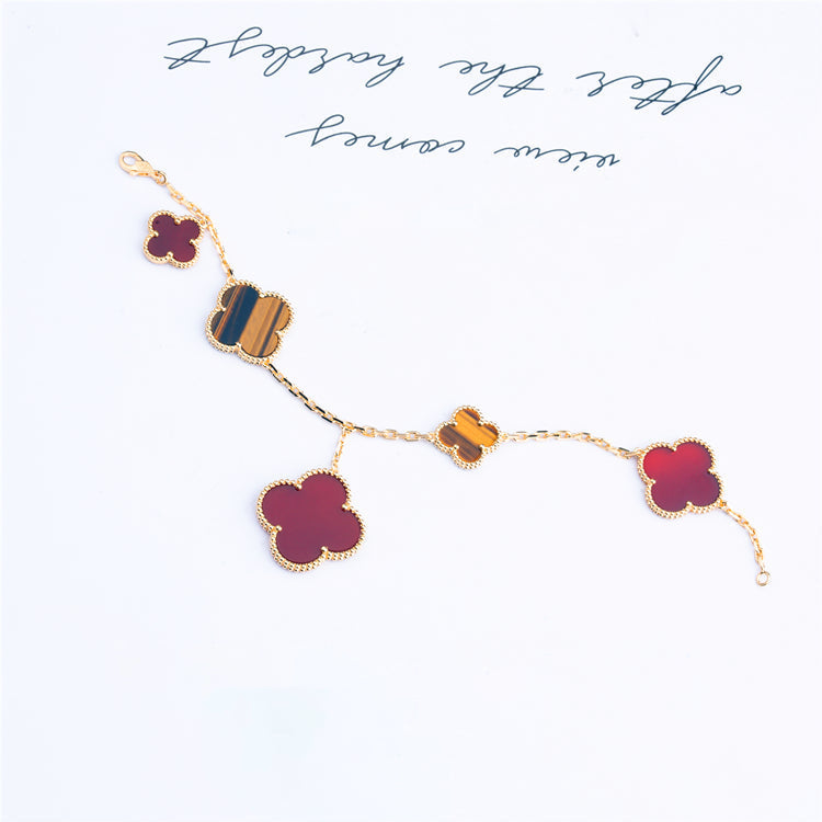 [Luxery]CLOVER BRACELET 5 MOTIFS CARNELIAN TIGER EYE