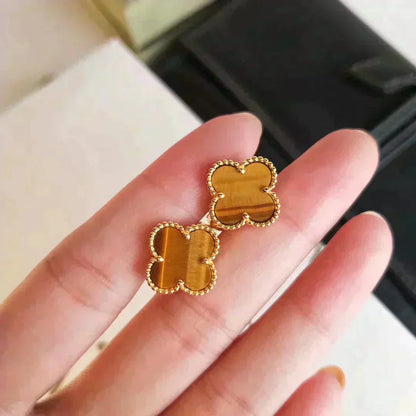 [Luxery]CLOVER MEDIUM 1 MOTIFS TIGER EYE EARRINGS