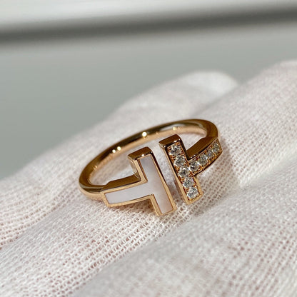[⭐Luxery Jewels]T WIRE MOP DIAMOND RING PINK GOLD
